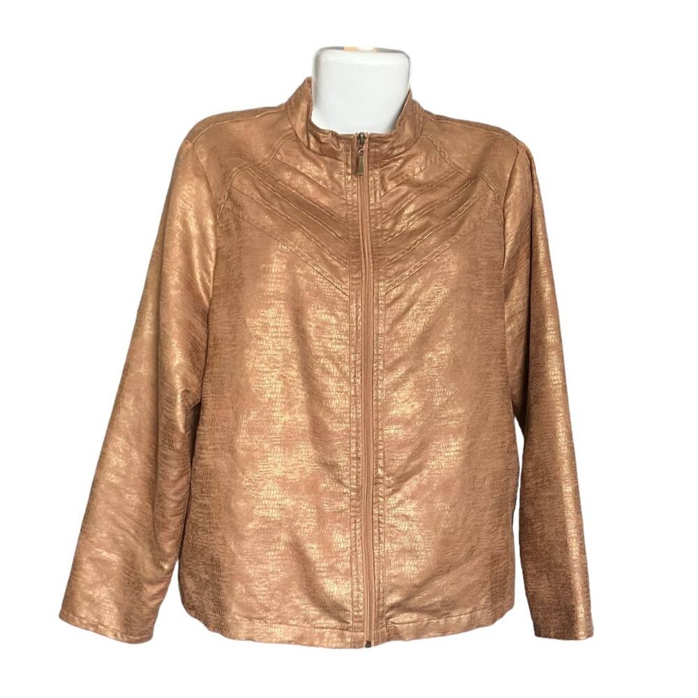 BonWorth Women's Brown Snakeskin Etched Polyester Full Zip Jacket | Size Large